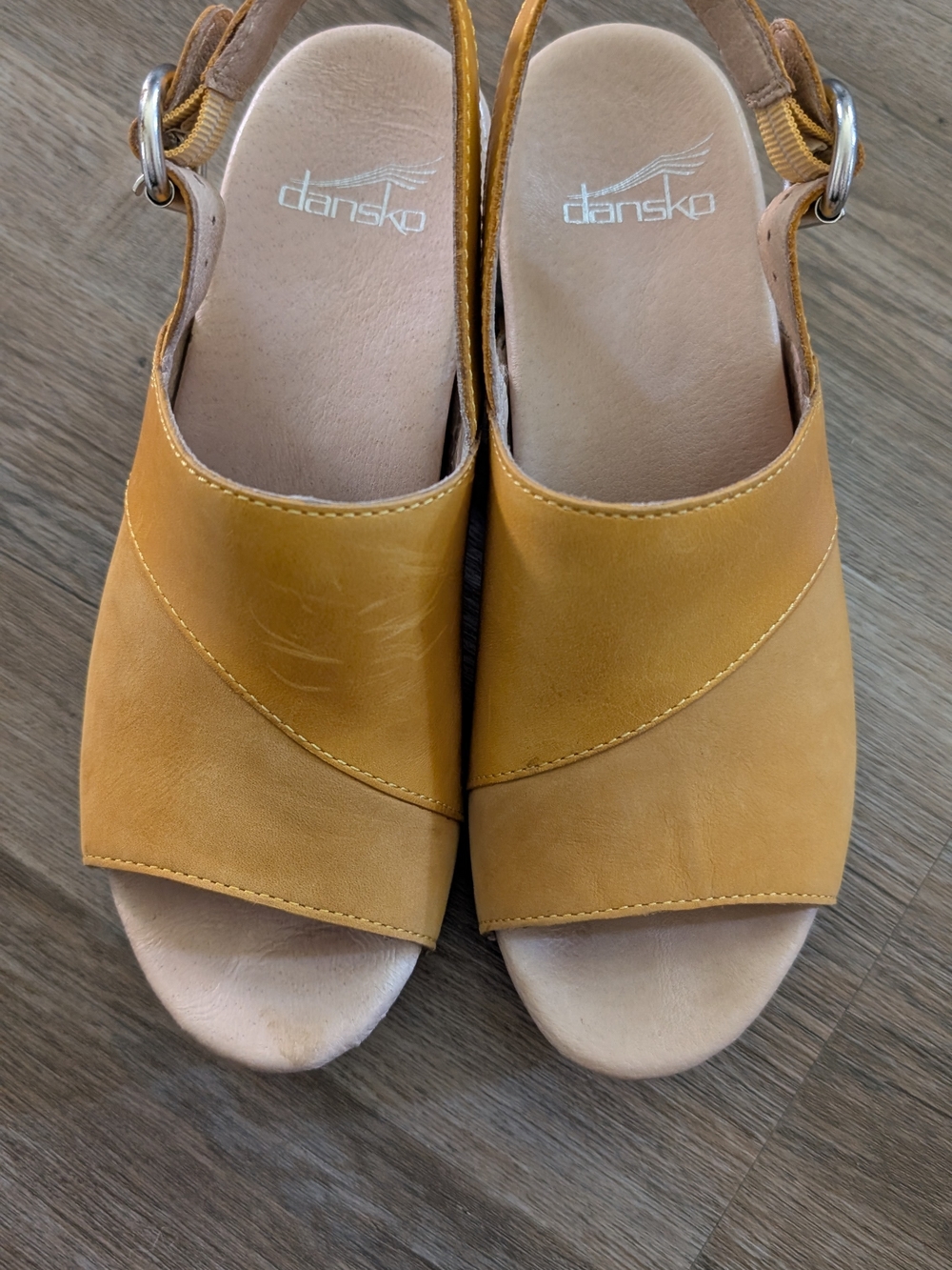 Dansko Madalyn Low Block Heel Leather Slingback Clog in Mustard Yellow - Picture 2 of 8